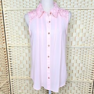 New Directions Womens Sleeveless Top With Rosettes On Shoulders Size M